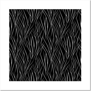 Monochrome Elegance: White Abstract Lines on Black Posters and Art